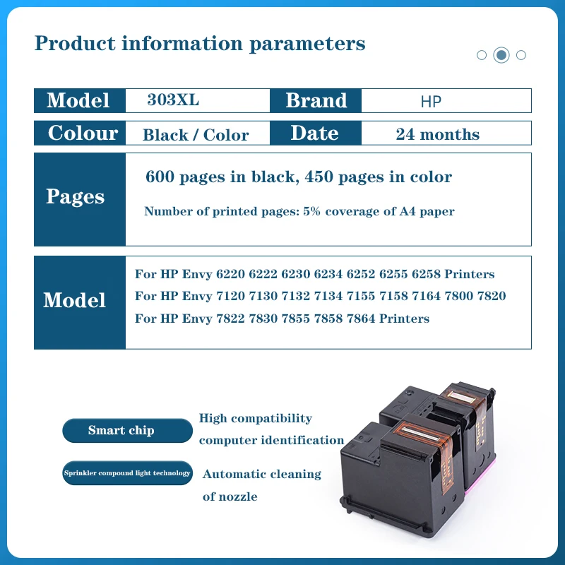 303XL Ink Cartridge Compatible for HP 303 HP303xl 303 Envy Photo 6220 6222 6230 6232 6252 6255 6234 7130 7134 7830 303xl Printer