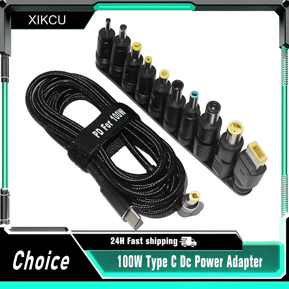100W Type C Dc Power Adapter Jack Connector USB Type C to Universal Fast Charging Cable Cord for Lenovo Asus Hp Acer Laptop