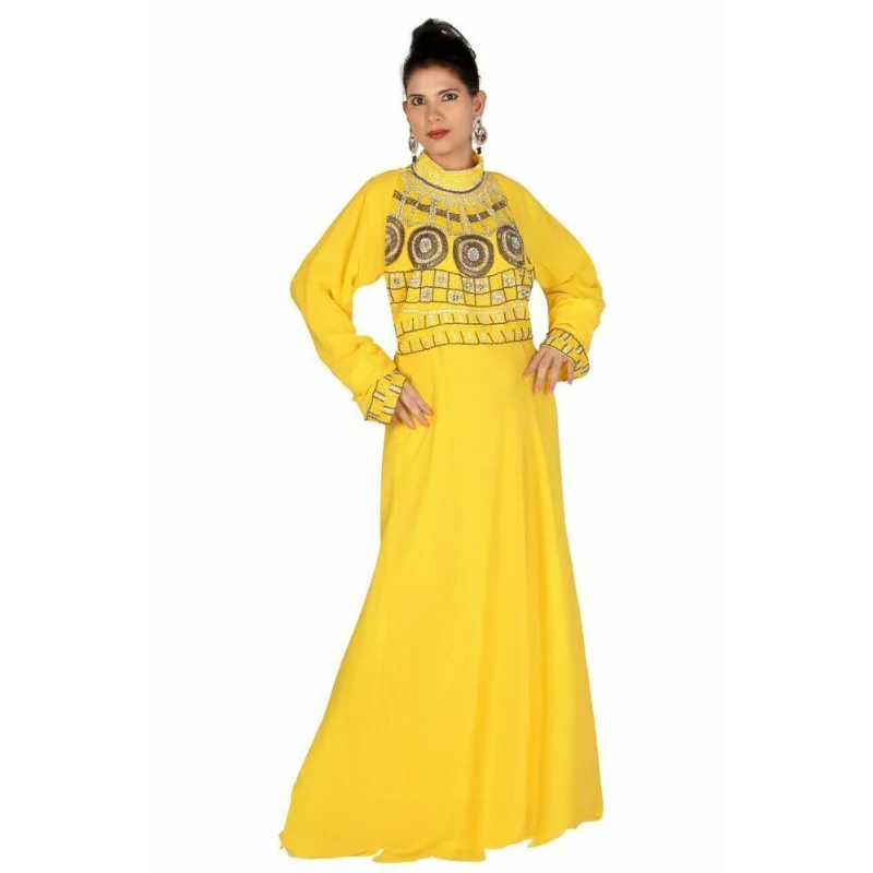 Yellow Kaftan Elegant Dubai Women\'s Farasha Maxi Georgette Women\'s Party Dress European and American Fashion Trends