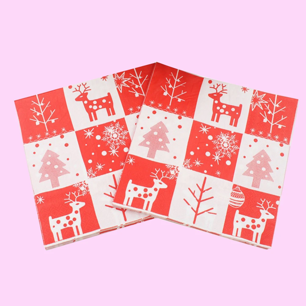 

20 PCS Paper Napkin Festive Napkins Printed Christmas Party Dinner Tissue Themed