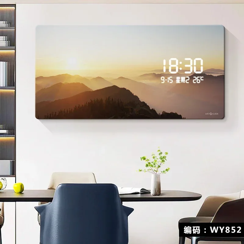 Relógio de parede eletrônico com display digital simples e moderno, pintura decorativa para sala de estar, luz led criativa, medidor plug-in