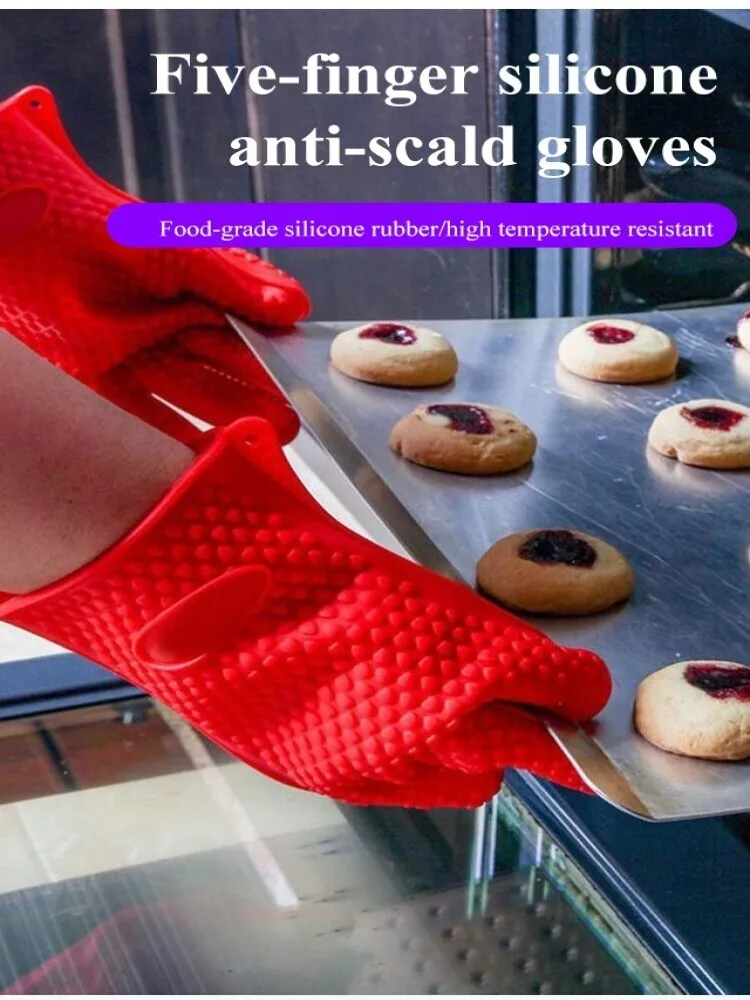 145g non-slip silicone gloves microwave oven applicable anti-scald heat insulation heat-resistant silicone five-finger gloves