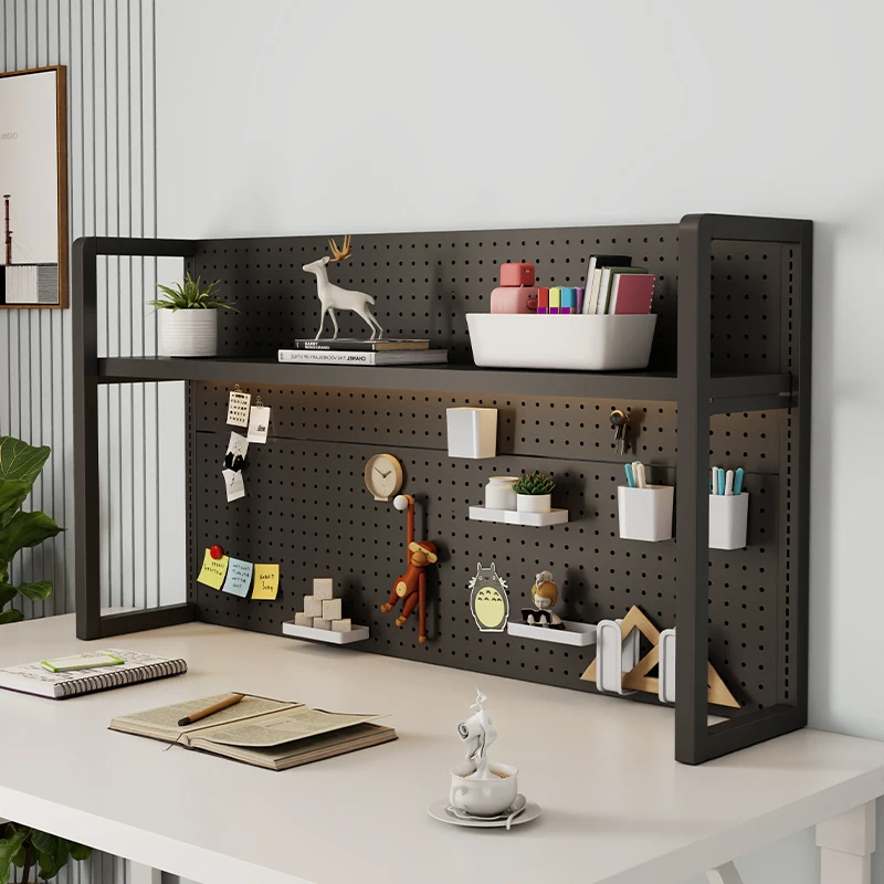 Adjustable Metal Pegboard Organizer Multi-Tier Desk Shelves for Office Space Saving Iron Shelf PC Workstation Accessories view 3
