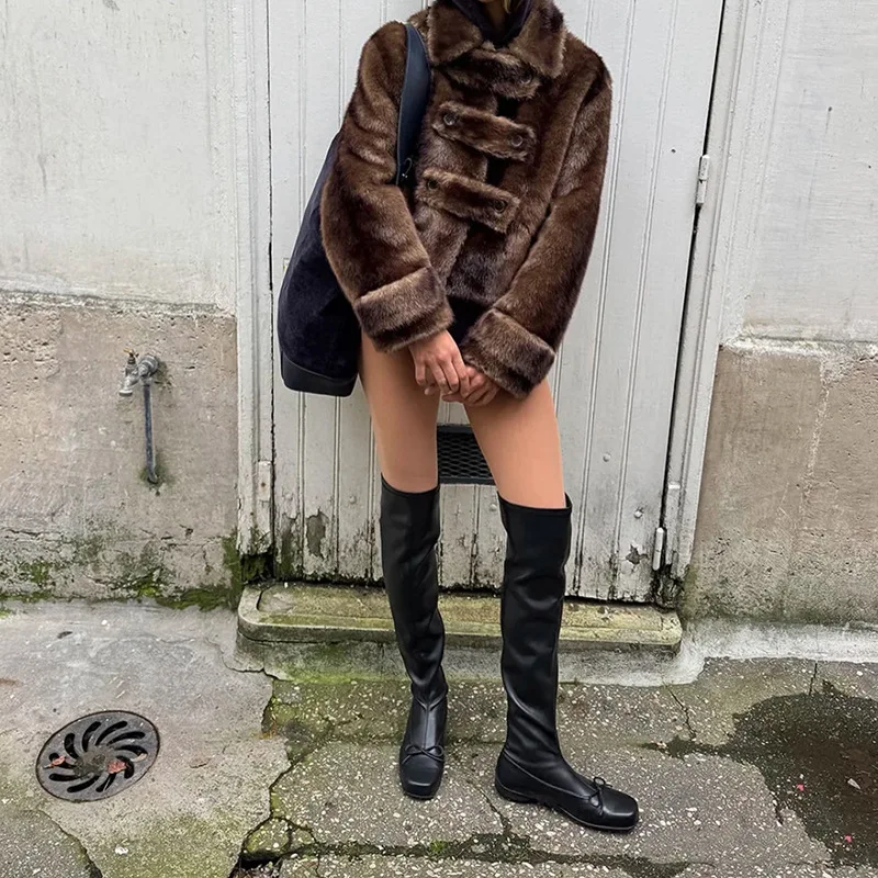 

【Gift Free】2025 Autumn/Winter Trendy Luxury Smooth Leather-and-Fur Turn-Down Collar Jacket with Triple Buckles for Women