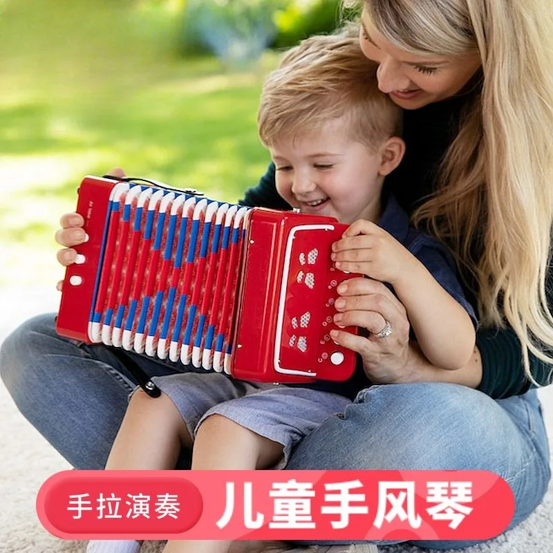 Kids Accordion Mini Toy Musical Instruments 10 Keys 3 Air Button Pink Rose Red White For Child Children Toddlers Beginners