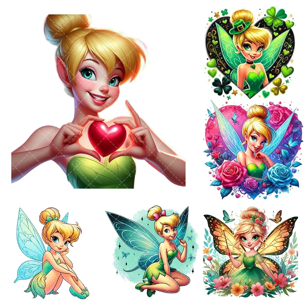 New Disney Tinker Bell   Iron On Heat Transfer Stickers For Clothes DTF Pinted Vinyl Thermal Appliques Washable T-Shirt Decal