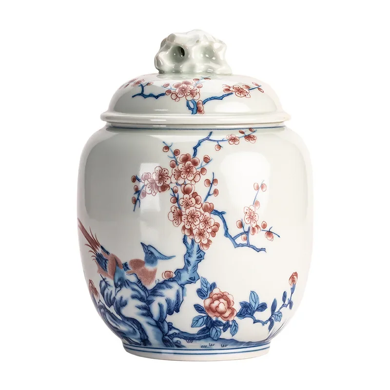 Porcelain Tea Ceramic Jar Lid Delicate Decorative Vase Kitchen Storage Container