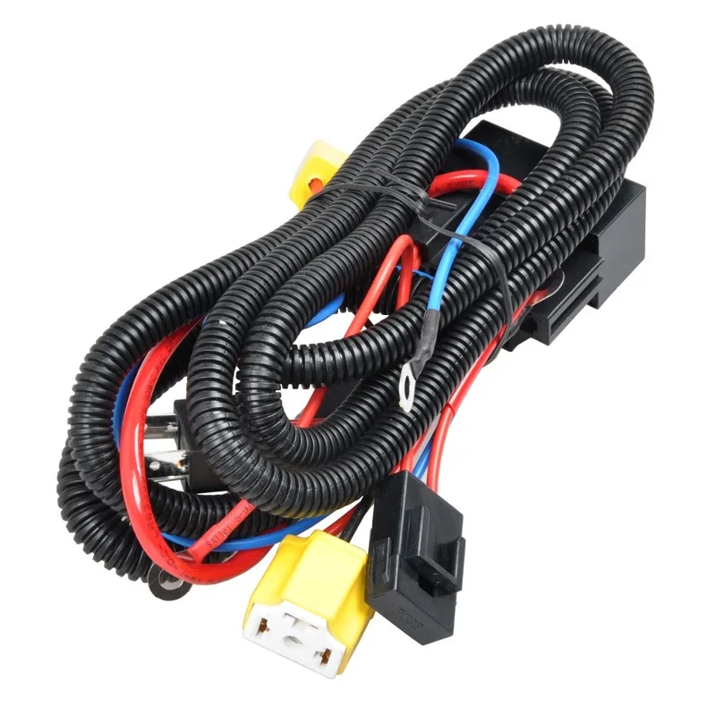 H4 headlight relay wiring harness 1.6 meters automotive headlight cable set, double light socket plug, with fuse