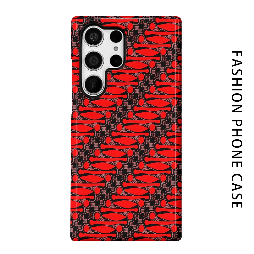 Red Black Geometric Phone Case for For Samsung Galaxy S26 S25 S24 S23 S20 FE A56 A36 Ultra Glossy HD Hard Cover Film Shell