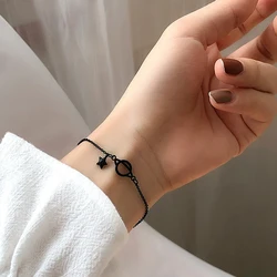 Korean Trend Simple Style Planet Black Chain Bracelet For Women Exquisite Heart Letter Adjustable Couple Bracelet Charm Jewelry