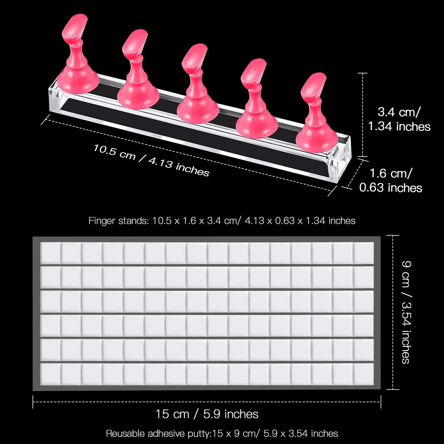 Présentoir à ongles en acrylique, 2 ensembles, presse magnétique sur support de pratique des ongles, support pour peinture à l'ongles avec 96 mastic adhésif
