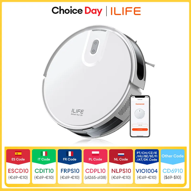 Aspirateur robot ILIFE V20, aspiration 5000 Pa, navigation intelligente SOF LiDAR, contrôle par application, nettoyage personnalisable, chargement automatique