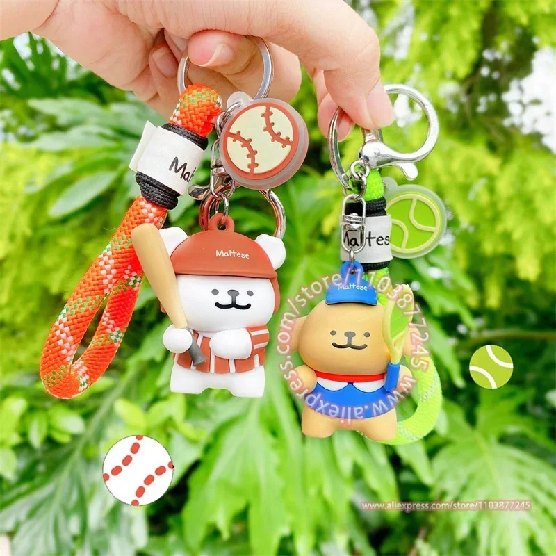 Maltese Dog Cute Pendant Sports Meeting Series Kawaii Doll Cartoon Toy Anime Peripheral Decoration Keychain Hand Model Present