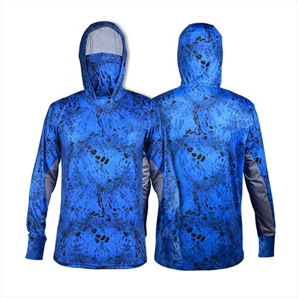 Fishing Shirts UPF 50+ Face Cover Fishing Clothes Sun UV Protection Long Sleeve Hoodie Men's Face Mask Camisa De Pesca