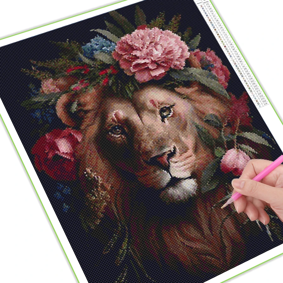 Diy 5d Diamond Painting Sale Lion Cat Flower Full Square Round Drill Cross Stitch Kits Rhinestone Embroidery Animal Dog AA4573