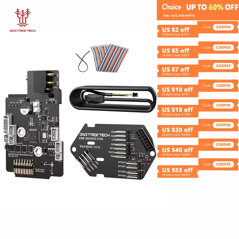 

BIGTREETECH EBB SB2209 Плата CAN/USB Высокоскоростной встроенный драйвер Акселерометр CAN/USB Связь для VORON StealthBurner Klipper