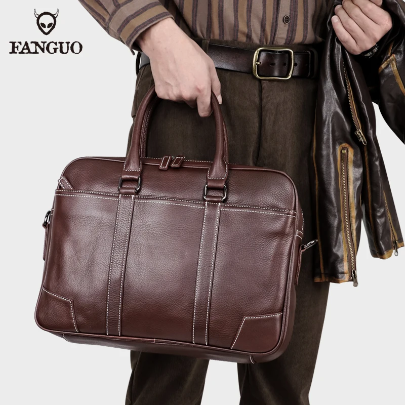 Men's Business Shoulder Bag Genuine Leather Briefcase Handbag Fit For 14 Inch Laptop Casual Lawyer Doctor Messenger Bags