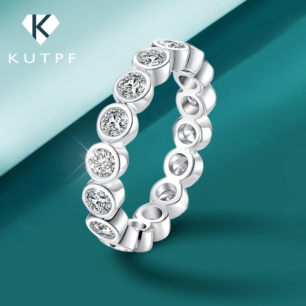 KUTPF 3mm Round Bubble Moissanite Diamond Rings Band S925 Sterling Silver Stackable Eternity Wedding Engagement Ring for Women