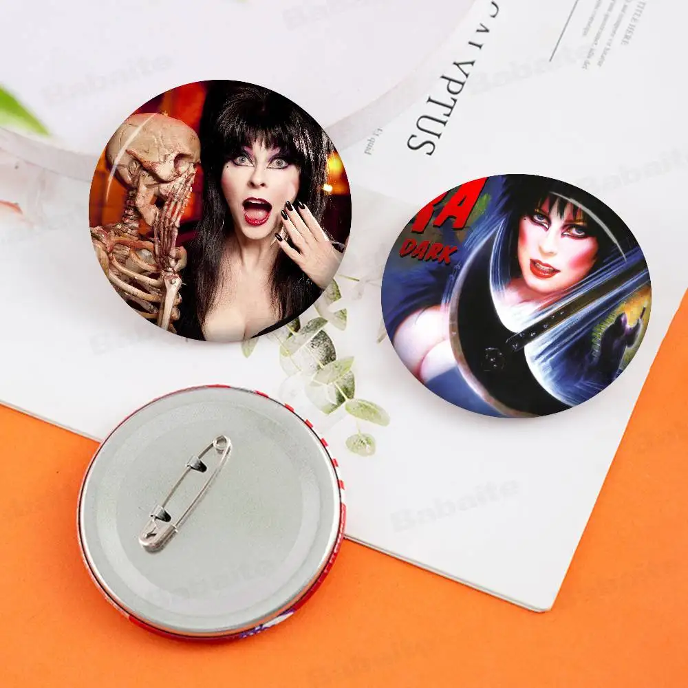 Horror Film E-Elvira M-Mistress D-Dark 32/44/58MM Customizable Button Pins Funny Creative Badge Jewelry Decor Gifts for Friends