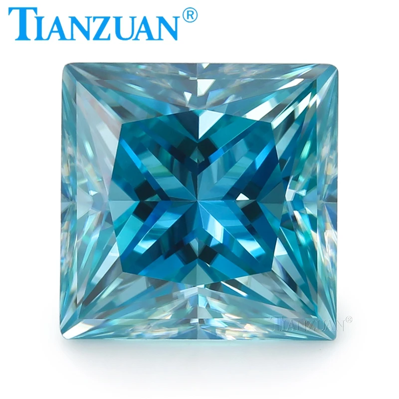 1-3ct Moissanite  Aqua Blue Color Square Shape Princess Cut Loose Gems Stone For Jewelry Making