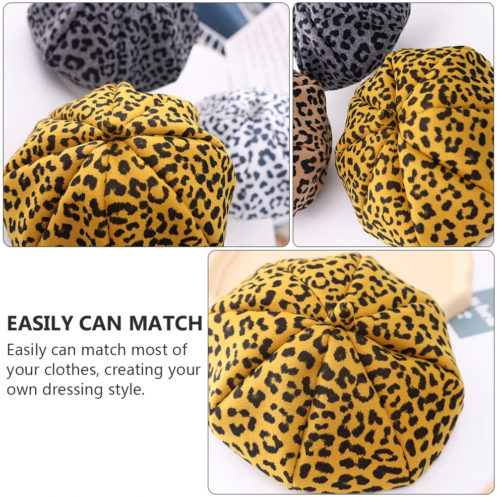 

Leopard Print Kids Hats Daily Wear Girls Cap Warm Hat Toddler Leopard Children Beret Yellow Accessories