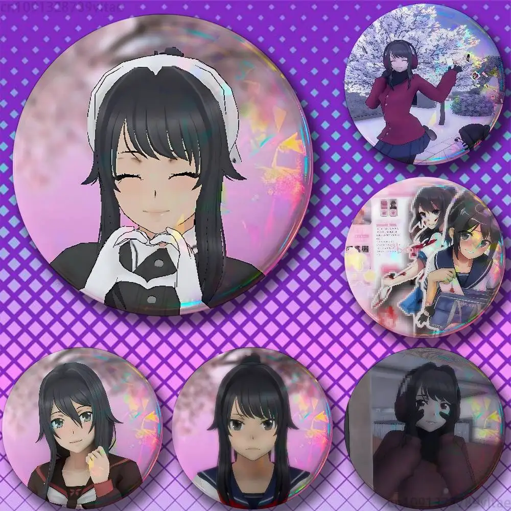 Yandere S-Simulator Ayano Aishi Custom 32/44/58mm Handmade Pins Round Brooch Badge Backpacks Clothes Jewelry Gifts