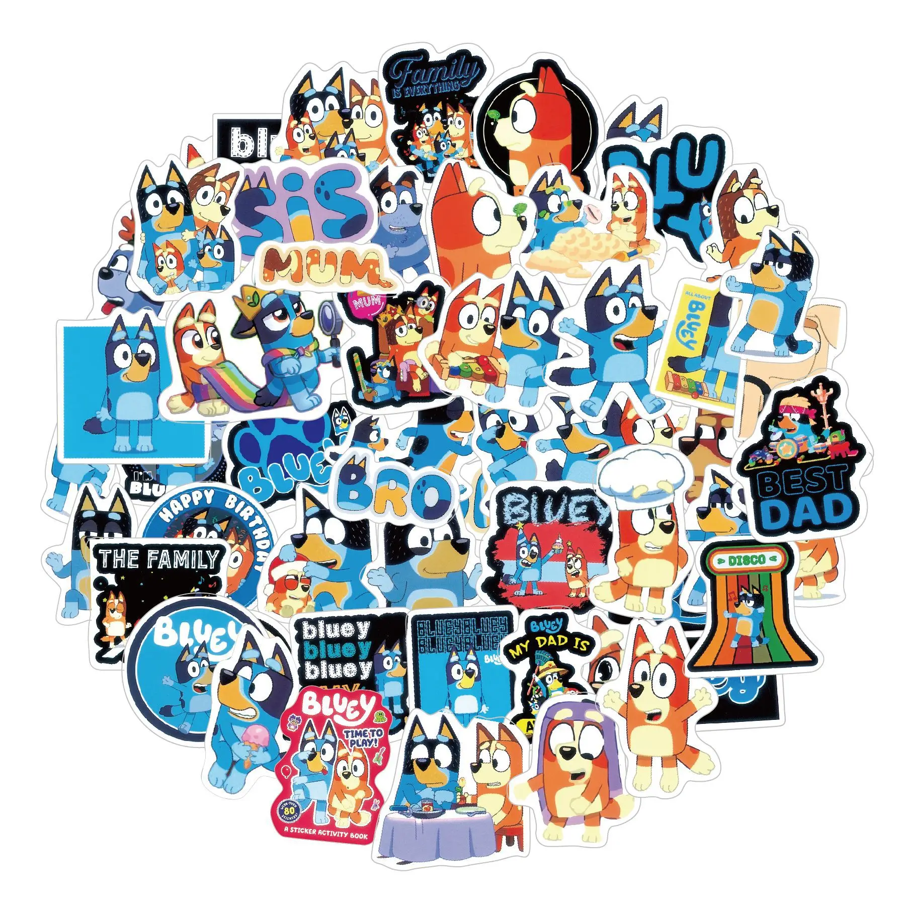 Blueys Stickers 50pcs Set Cute Cartoon Figure Sticker Anime DIY Cup Notebook Decoration Doodle Stickers Art Supplies Kids Gifts