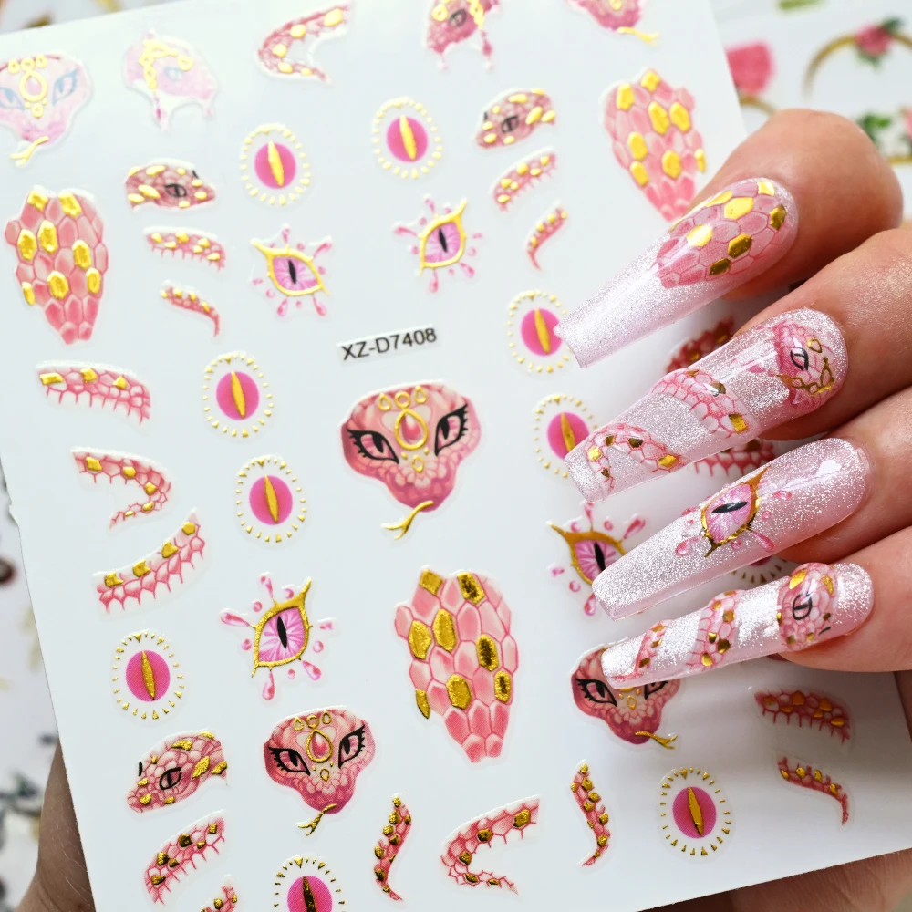 12 pezzi adesivi per unghie in stile cinese 3D punk serpente peonia fiore decalcomanie per nail art abbronzante cursori per manicure autoadesivi colorati