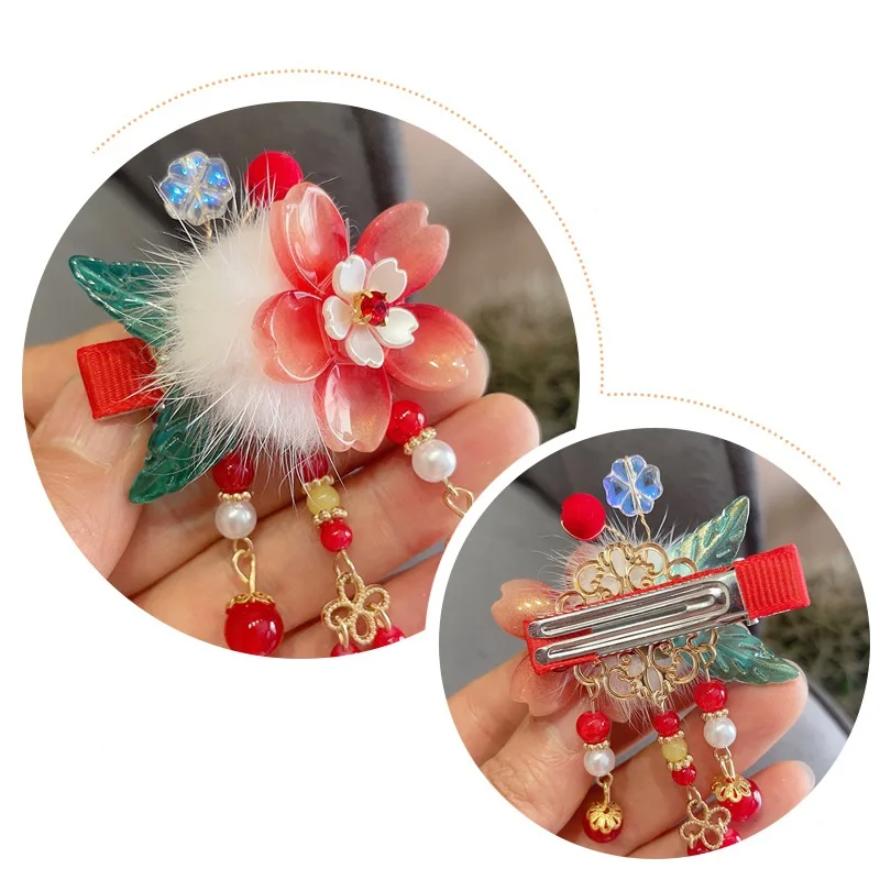 1pair Handmade Hanfu Flower Plush Hair Accessories Hair Clip Children Buyao Accessories Headwear Hair Pin Hairgrip