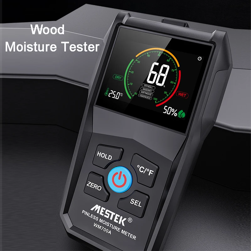 MESTEK Non-Contact Color Screen Wood Moisture Meter Hygrometer Timber Damp Detector Digital Electromagnetic Wood Humidity Tester