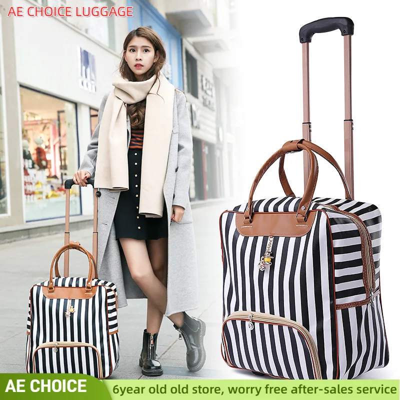 Carry on Women Trolley Luggage Rolling Suitcase Casual Stripes Rolling Case Travel Bag on Wheels Suitcase weekend Bag