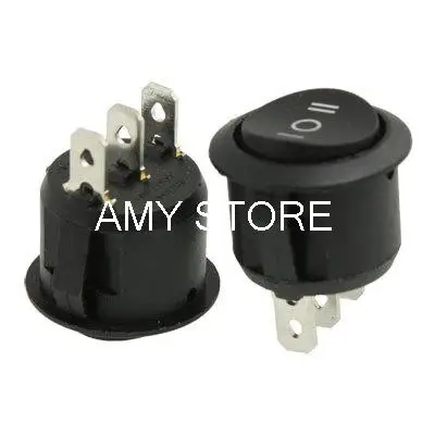 10 Pcs/Lot x ON/OFF/ON 3 Position 3 Pins Terminals SPDT Round Black Boat Rocker Switch Push Button 6A/250V 10A/125V AC