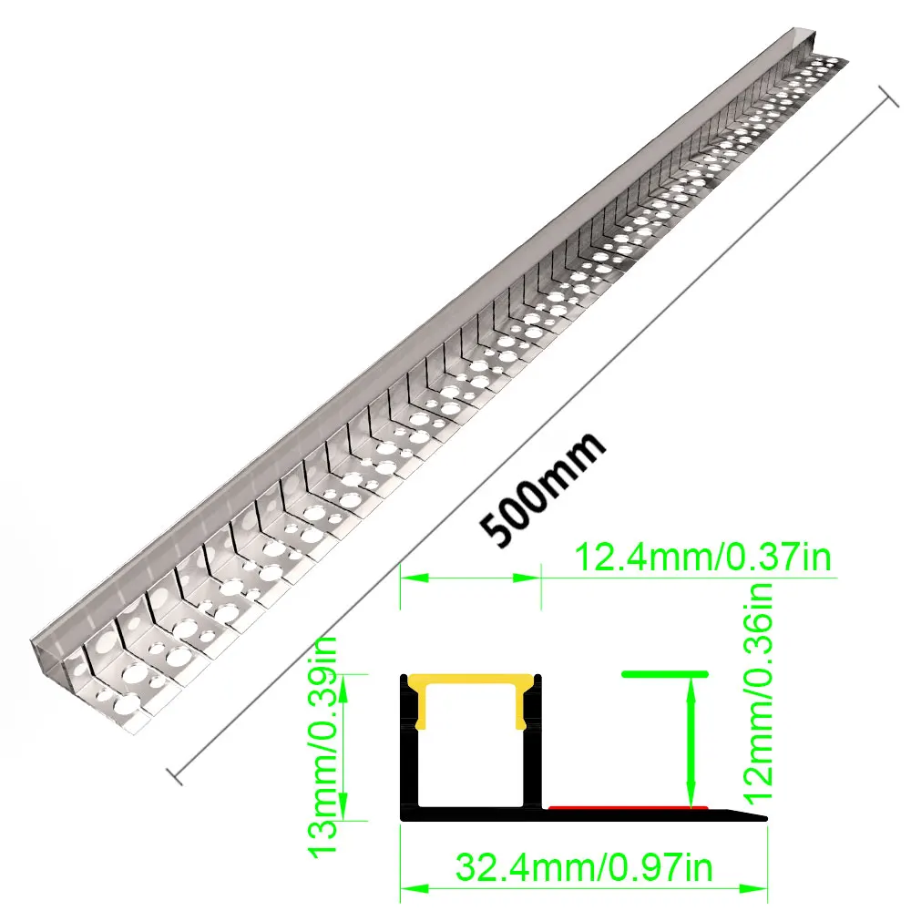 32x13mm (1szt) 0.5m Profil aluminiowy Taśma LED i aluminiowy profil taśmy LED z zginaną i obrotową taśmą LED do V