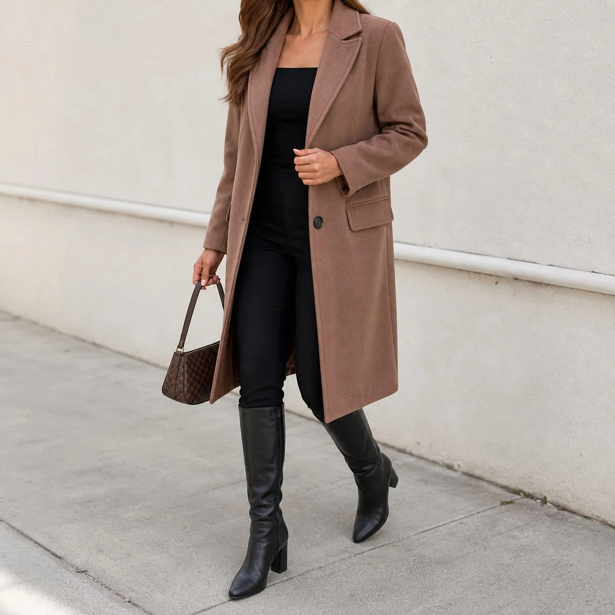 Long Sleeve Notched Lapel Coat Regular Fit Elegant with Brushed Finish Extended Length Graceful Commuter Coats for Women