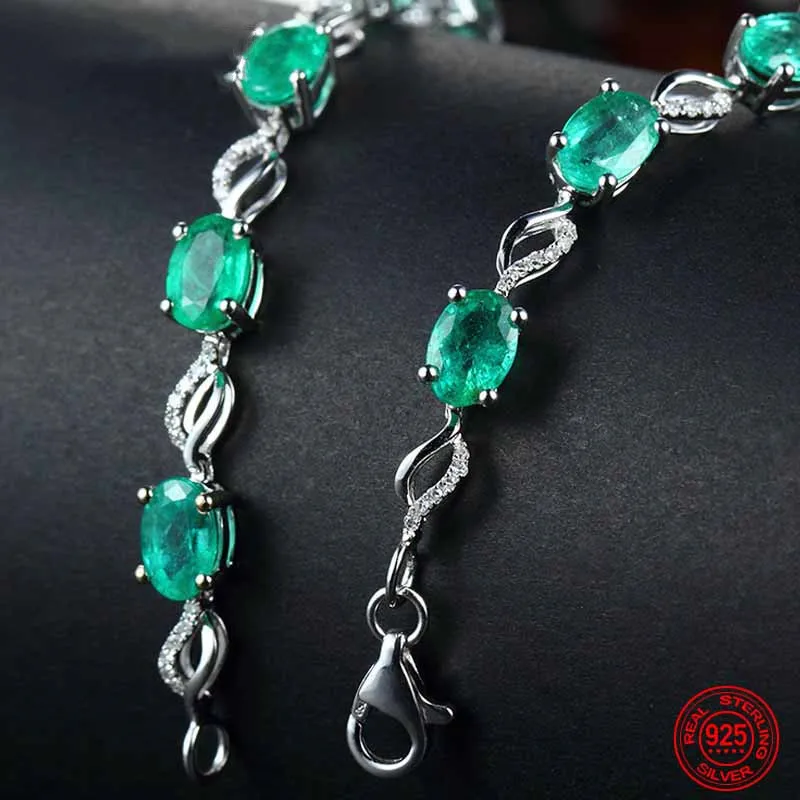 925 Sterling Silver Emerald Bracelet Chain For Women Fashion Jewelry Accessories