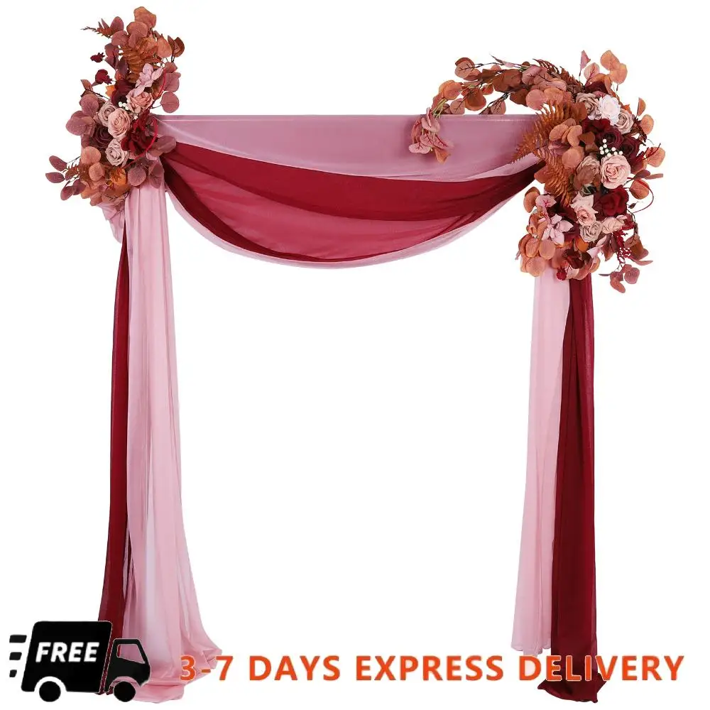 

Pack of 4 Artificial Arch Flowers Swag with Sheer Drapes Artificial Floral Swag for Ceremony Reception Stage Decor