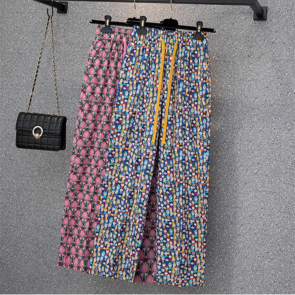 

Printed Straight-leg Wide-leg Pants for Women Summer Thin Loose Cropped Mosquito Pants High Waist Casual Cool Pants