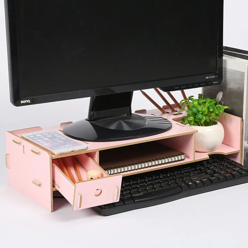 Led Computer Monitor Riser Rack File Rack Organizer Wooden Office Supplies Desktop Storage Box Organize Rack Office Accessories