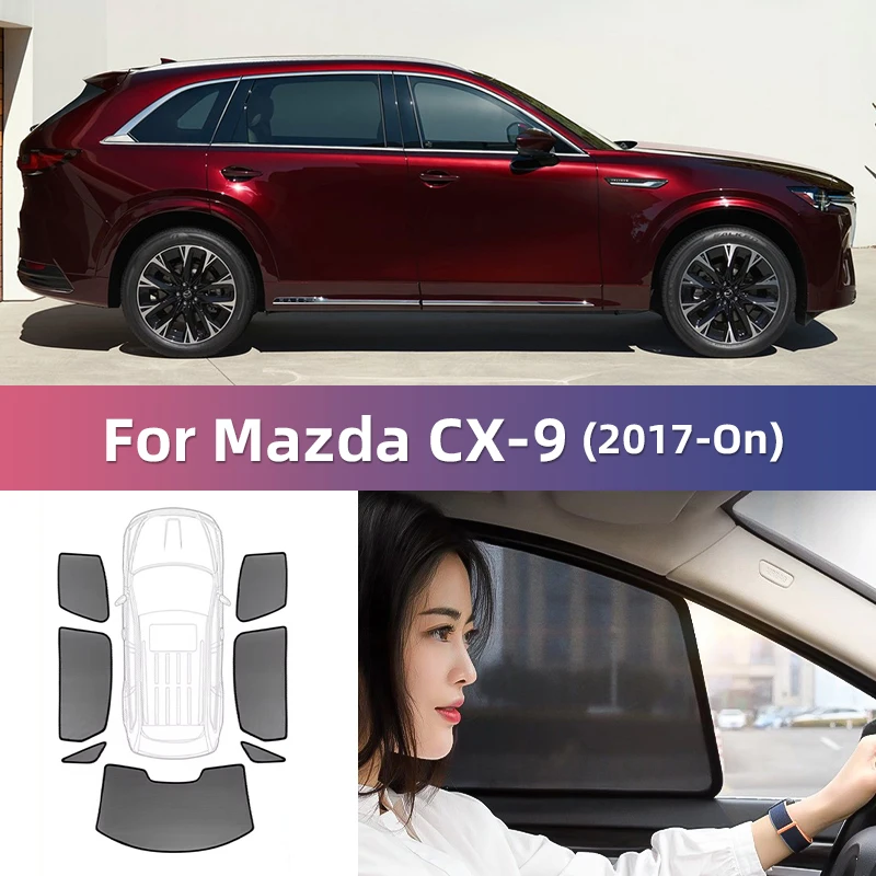 For Mazda CX-9 CX9 2017-2023 2024 Magnetic Car Sunshade Shield Front Windshield Frame Curtain Rear Side Window Sun Shade