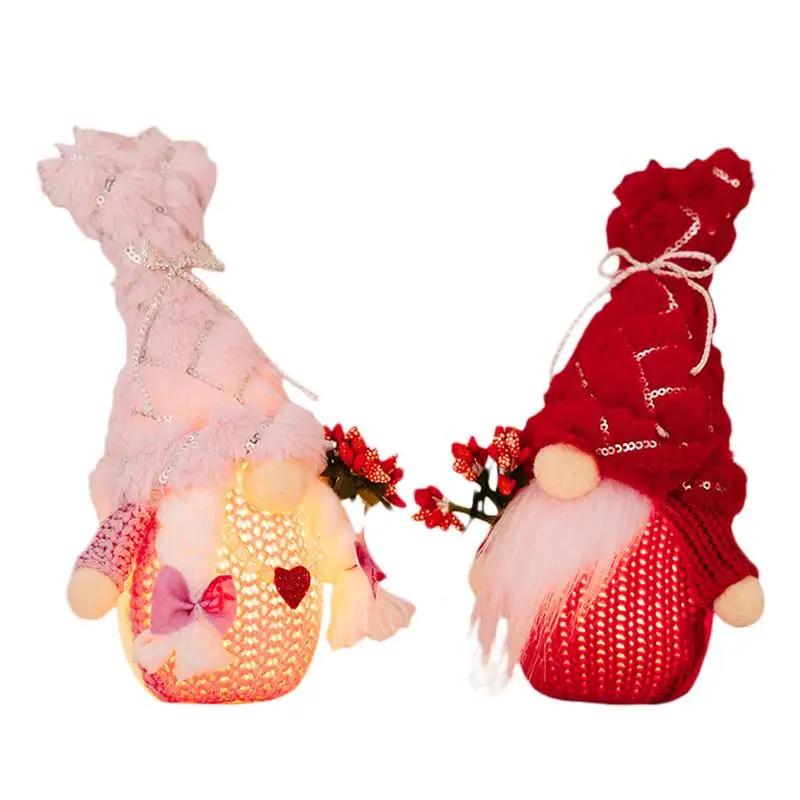 Valentine Gnomes Plush 2X Home Gnomes Dolls Valentine Gnomes Plush Decoration For Table LED Lighted Gnomes Ornaments For Her Him