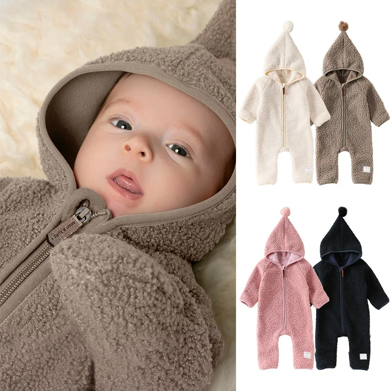 2025 Baby and Toddler One-piece Fleece Clothes Autumn and Winter Warm Hooded Romper for Boys and Girls Kid Outerwear