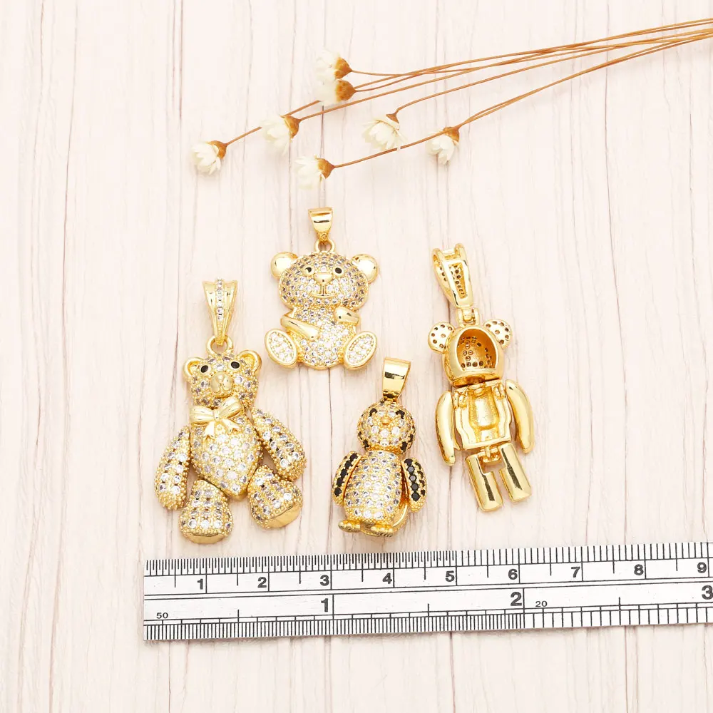 OCESRIO Trendy Crystal Big Moveable bear Pendant for Necklace Copper Gold Plated Penguin DIY Jewelry Making Supplies pdtb298