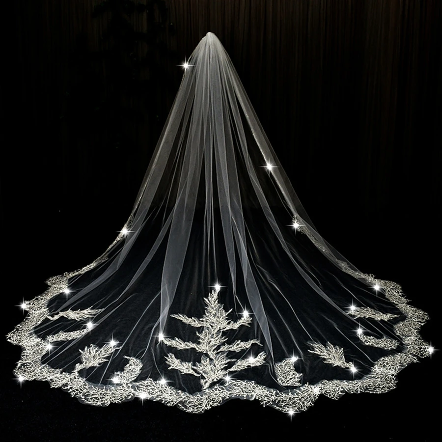 

Оптовая продажа, свадебная фата цвета слоновой кости, кружевная фата с блестками, свадебные аксессуары для невесты, платье de novia boda, фата для свадьбы