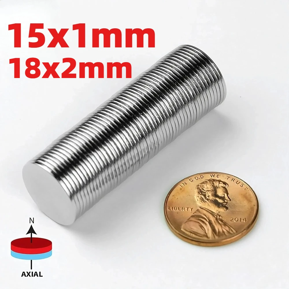 15×1mm Circular Permanent Magnets, Thin Flat Round Magnetic Discs for Refrigerator, Home Storage, Office Organization