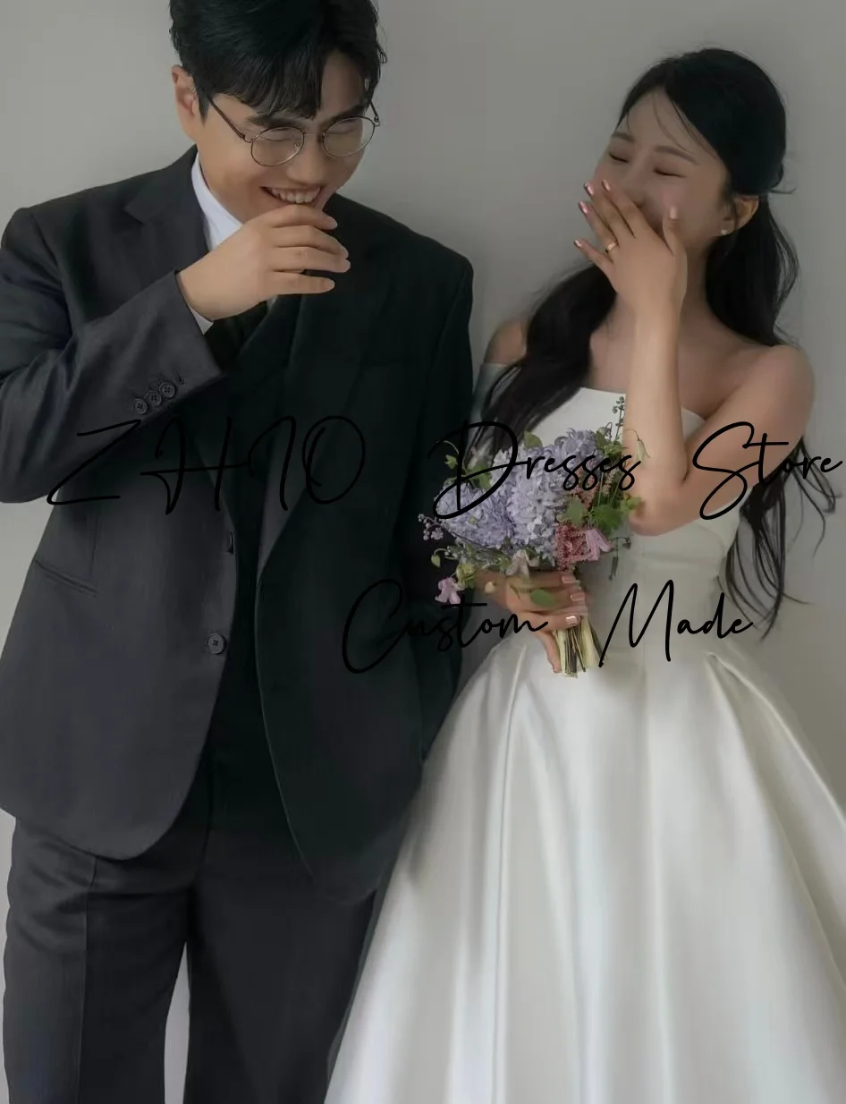 ZHIO – robe de mariée élégante, asymétrique épaule dénudée, en taffetas blanc, pour séance Photo coréenne, robe de réception de mariée personnalisée