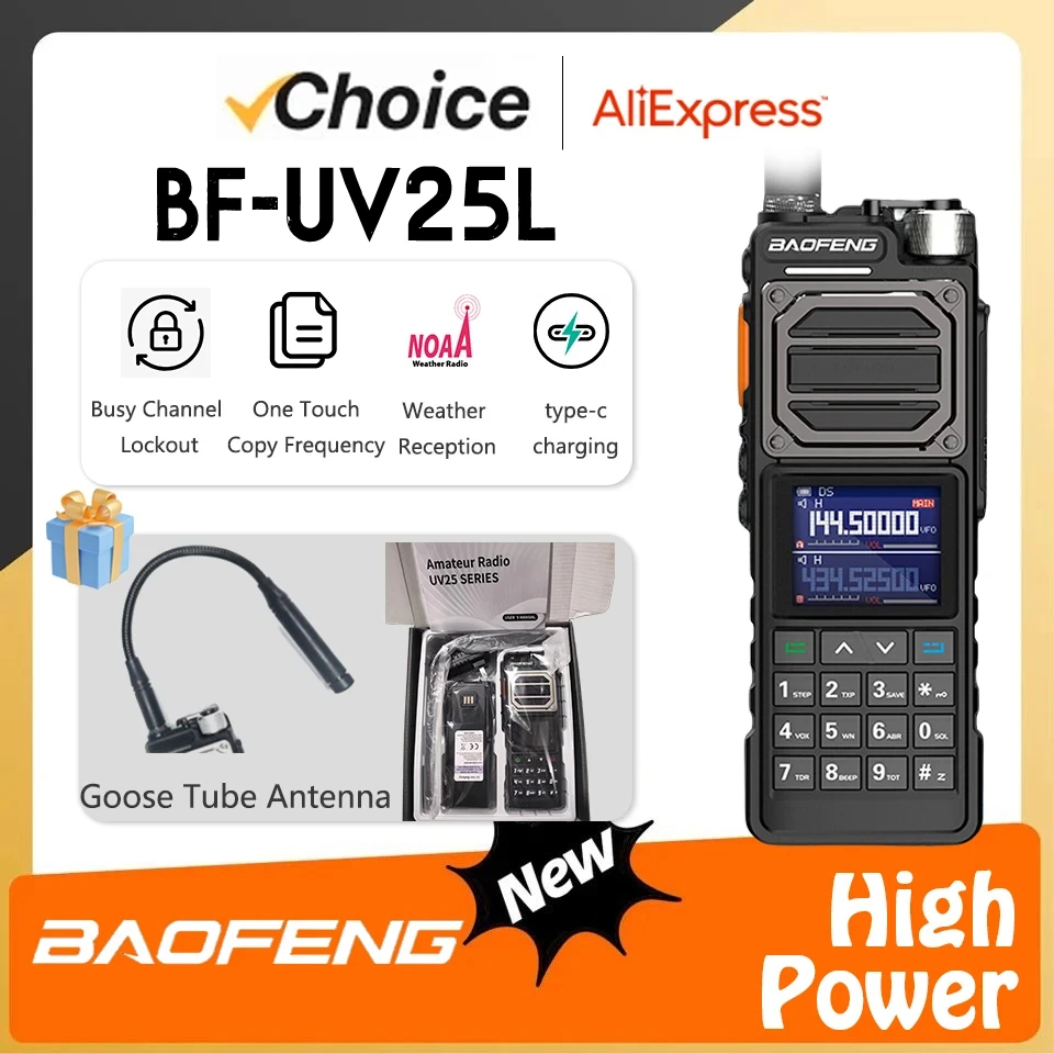 

Baofeng 50km Walkie Talkie UV-25 Pro Max Tactical BF-X5 Pro High Capacity Type USB C 220-260mhz FM UV-25L Military Two Way Radio