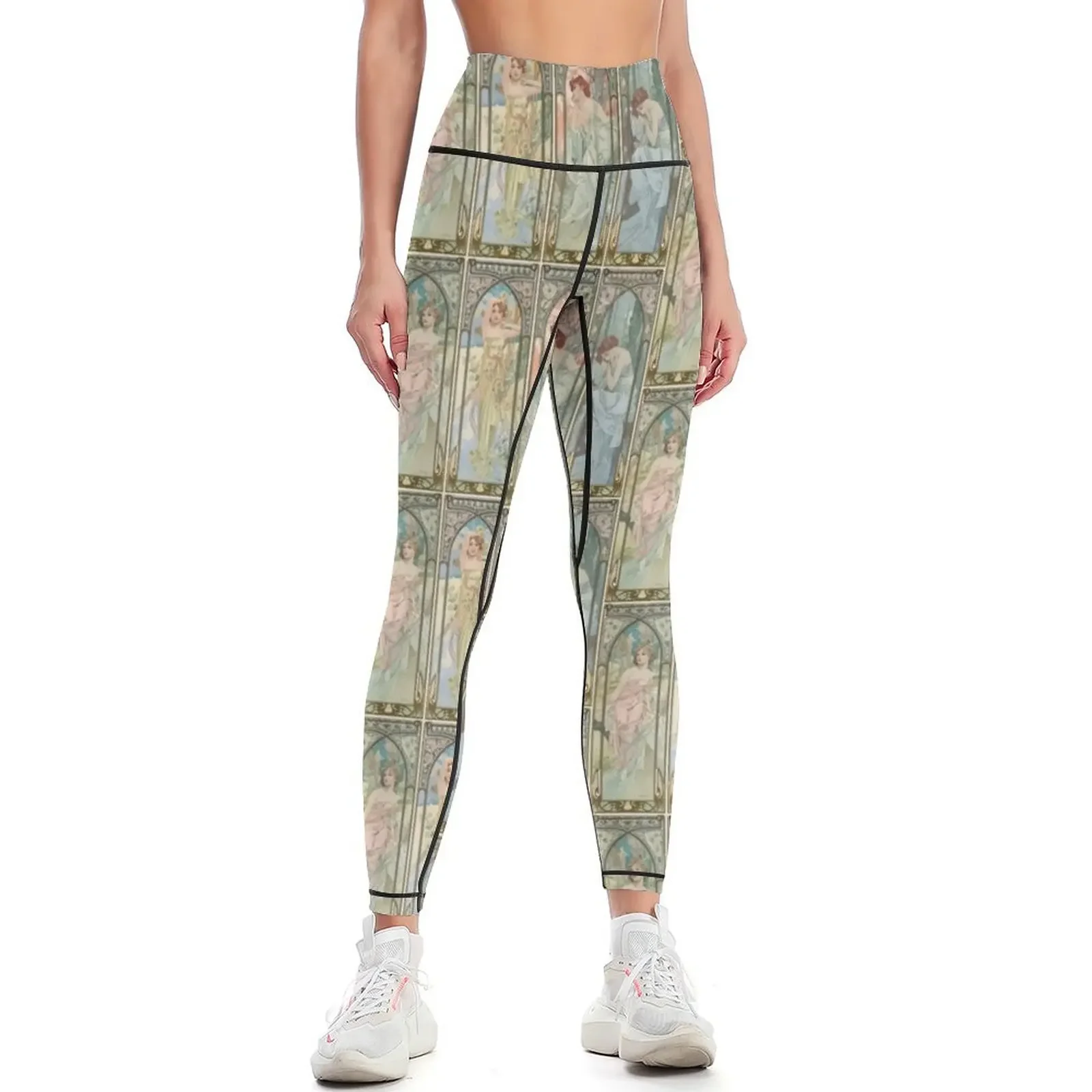 Alphonse Mucha Alfons Mucha Times of the Day Leggings Fitness clothing sports for gym Women's sports pants Womens Leggings