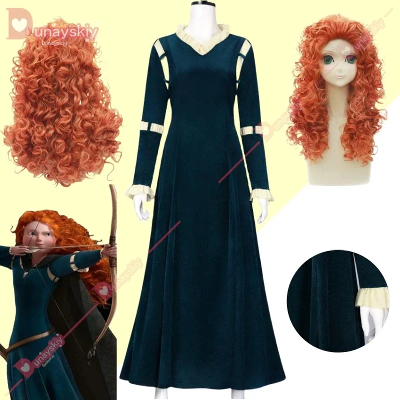 

FC6Princess Merida Cosplay Anime Costume Brave Princess Women Adult Dress Velvet Girls' Suit For Halloween Wig@FC8！