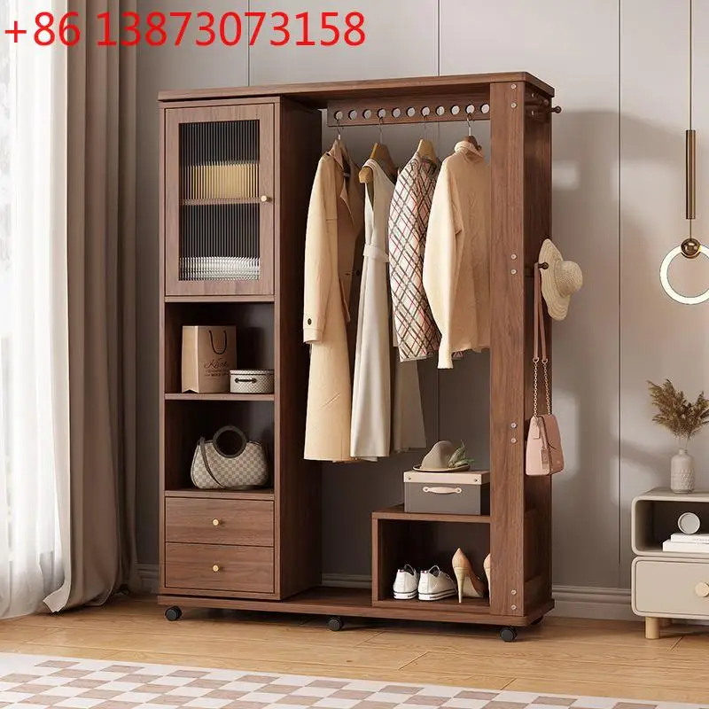 Solid wood hanger whole body household integrated floor storage full-length mirror bedroom coat rack multi-functional rack