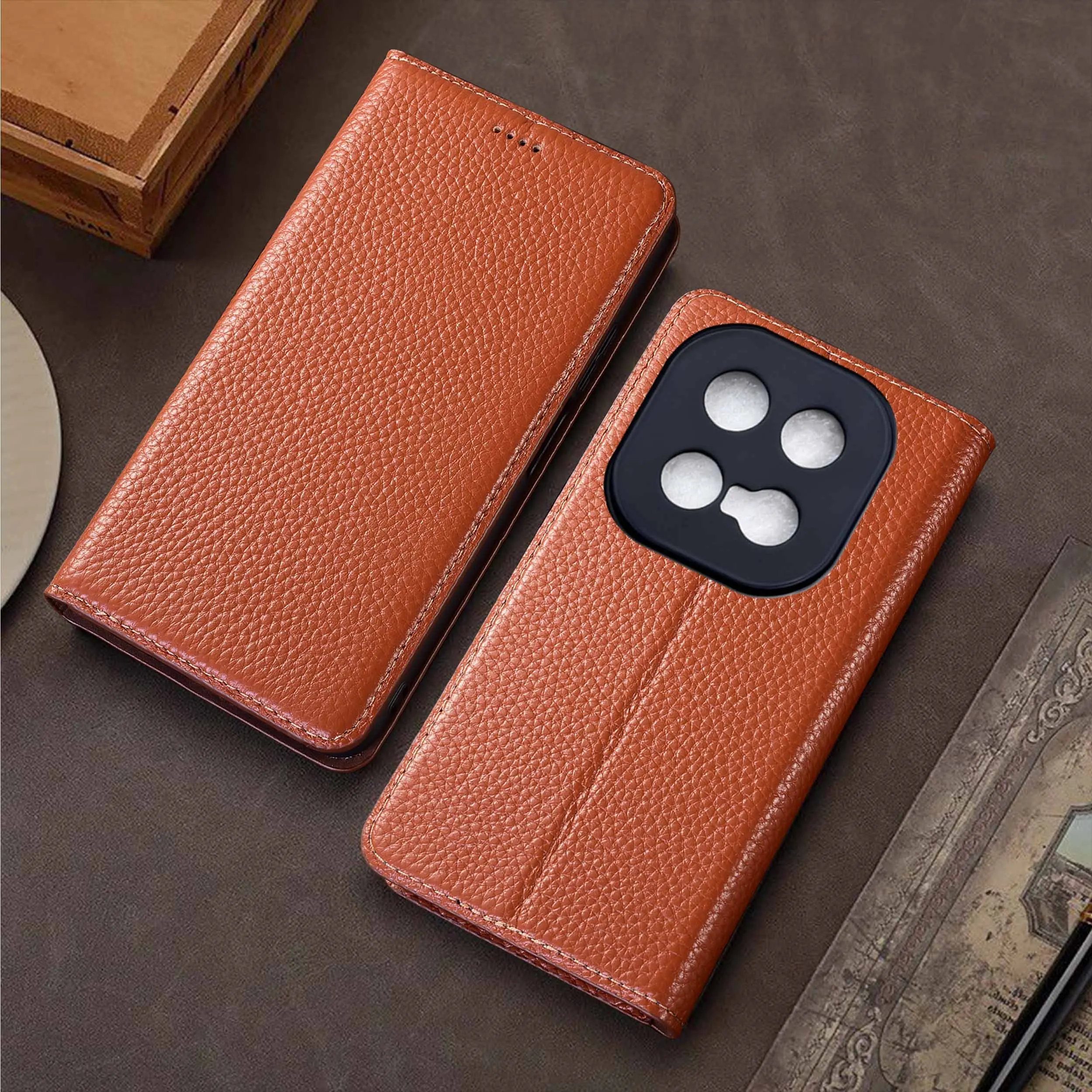 

Genuine Leather Phone Case For Vivo iQOO 3 5 7 8 9 10 11 11S 12 13 15 Pro Large Lychee Pattern Flip Cover Case Cowhide Non-Slip